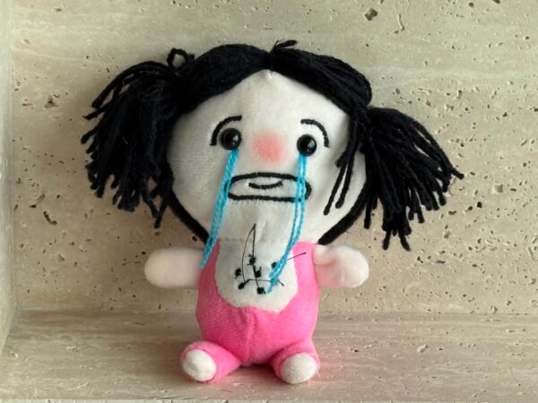 Crying girl with bag charms